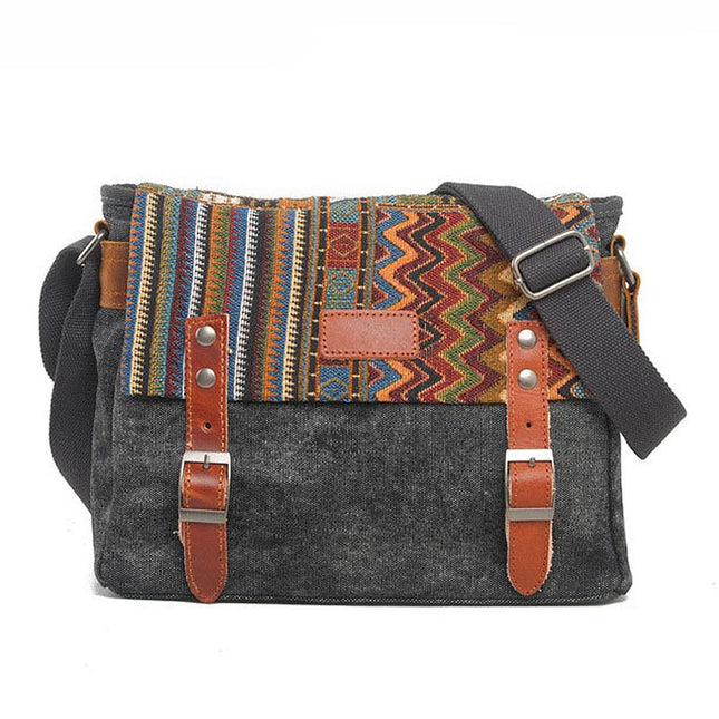 Men's Canvas Shoulder Bag | Retro Ethnic Pattern | Durable Fabric | Adjustable Strap | Multiple Compartments | Vibrant Design | Casual & Travel Use | Secure Closures | Lightweight & Compact
