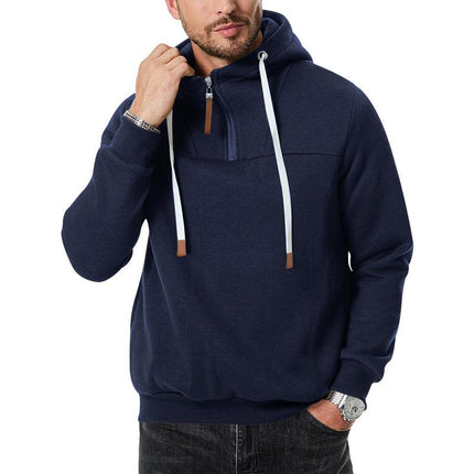 Men's Zipper Collar Patchwork Hoodie | Casual Loose Fit Pullover | Breathable Comfort | Modern Stylish Design | Kangaroo Pocket | Adjustable Hood | Ideal for Layering | Versatile Outdoor & Indoor Wear