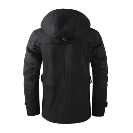 Men's Washed Cotton Hooded Coat | Warm Stand Collar | Mid-Length | Insulated Lining | Weather-Resistant | Rugged Casual Design | Multiple Pockets | Relaxed Fit | Adjustable Hood and Cuffs | Outdoor Ready | Machine Washable