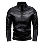 Men's Black Leather Jacket | Stand Collar | Long Sleeve | Zipper Closure | Side Seam Pockets | Handcrafted Quality | Casual Street Style | Charismatic & Trendy