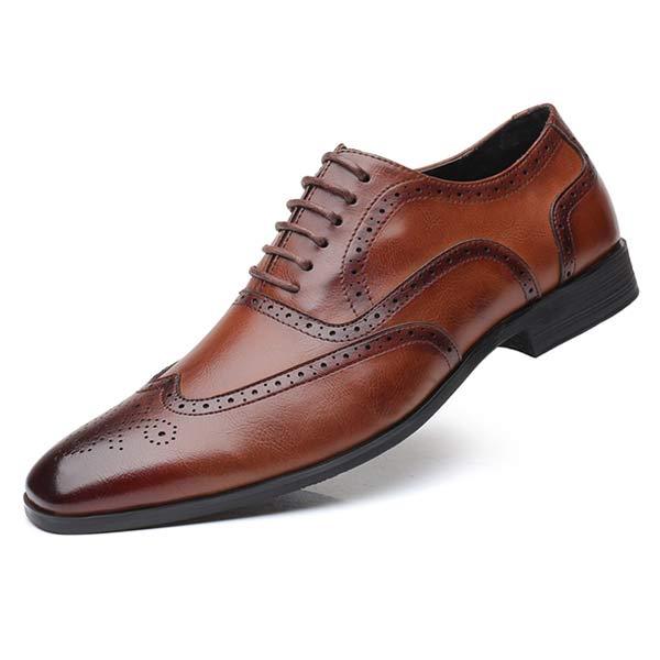 Men's Brown Leather Brogue Oxford Shoes | Cap Toe Dress Shoes | Flexible Rubber Sole | Formal Business Footwear | Glossy Polished Finish | Wedding & Party Ready