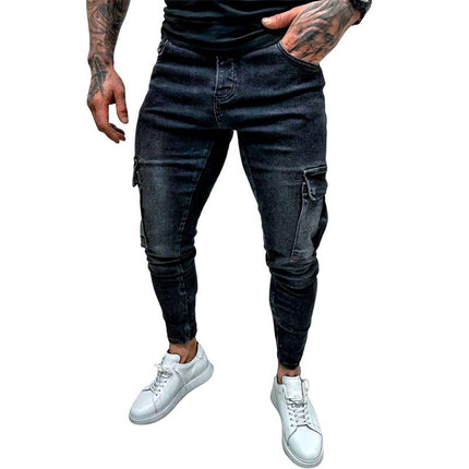 Men's Vintage Distressed Slim Fit Jeans | Multi-Pocket | Adjustable Waist | Classic Stone Wash | Premium 100% Cotton Denim | Durable Metal Rivets | Versatile Style | Casual & Everyday Wear