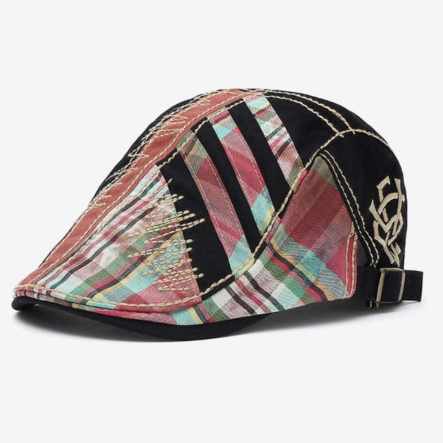 Men's Vintage Plaid Beret | Retro Stitching Hat | Warm Wool Blend | Stylish Casual Essential | Timeless Fashion | Lightweight Breathable Fabric | Perfect for Autumn Winter Wardrobe
