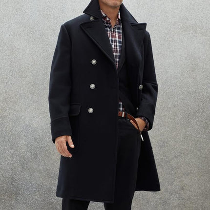 Men's Wool Blend Mid-Length Coat | Vintage Lapel | Double-Breasted | Classic Winter Outerwear | Timeless Sophistication | Elegant Formal Coat for Business & Events