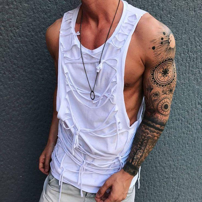 Men's Sleeveless Tank Top | Crew Neck | Tie Rope Detail | Cotton Polyester Blend | Casual Round Neck Shirt | Spring Summer Wear | Available in Multiple Sizes
