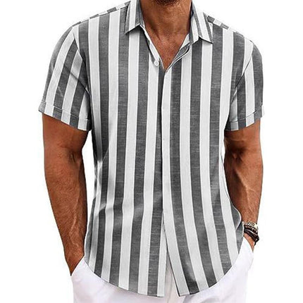 Men's Striped Short Sleeve Shirt | Lapel Collar | Casual Lightweight Fabric | Relaxed Fit | Comfortable Summer Wear | Breathable Easy-Care Design | Button Closure | Versatile Warm Weather Fashion
