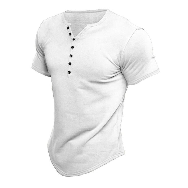Men's Short Sleeve Button Henley T-Shirt | Solid Color | Classic Design | Breathable Soft Fabric | Casual Versatile Top | Relaxed Fit | Ideal for Work or Layering | Comfortable Everyday Wear