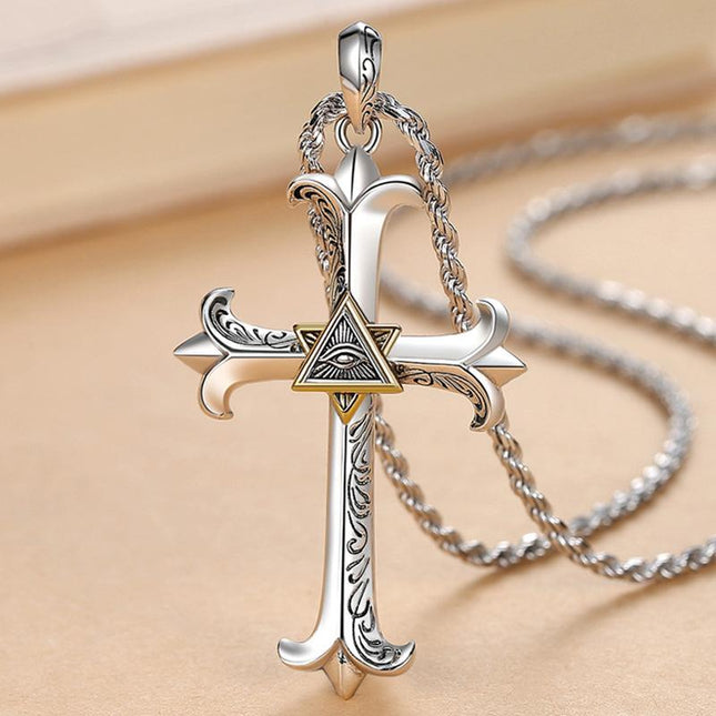 Vintage Evil Eye Necklace | Cross Pendant | Unique Jewelry | Spiritual Protection | Fashion Accessories | Gift for Her | Stylish Design