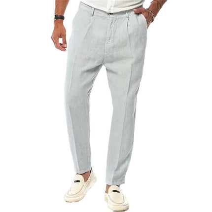 Men's Linen Pants | Outdoor Loose Straight Fit | Solid Color | Breathable Soft Fabric | Elastic Drawstring Waistband | Casual Pockets | Versatile Comfortable Style
