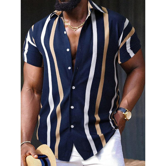 Men's Striped Short Sleeve Shirt | Casual Lapel Collar | Lightweight Fabric | Contemporary Style | Breathable Summer Top | Versatile Fit | Perfect for Everyday Wear | Available in Various Sizes