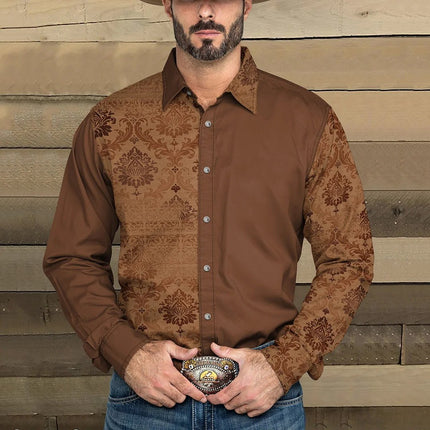 Men's Western Style Denim Print Shirt | Lapel Collar | Long Sleeve | Smart-Casual | High-Quality Fabric | Versatile Colors | Modern Fashionable Design | Multiple Size Options