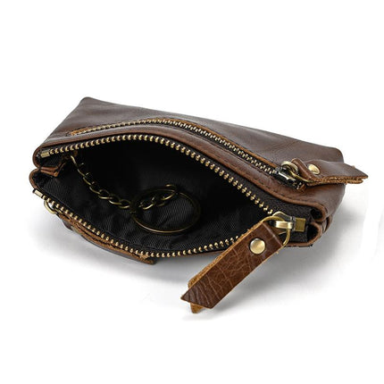 Men's Vintage Cowhide Wallet | Multi-Layer Zipper Mini Case | Retro Handmade Distressed Leather | Compact Travel Purse | Lightweight Coin & Card Holder | Stylish Design | Durable Top-Grain Cowhide