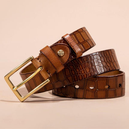 Men's Genuine Cowhide Leather Belt | Pure Copper Bronze Buckle | Durable & Stylish | Versatile Accessory | Classic Design for Casual & Formal Outfits
