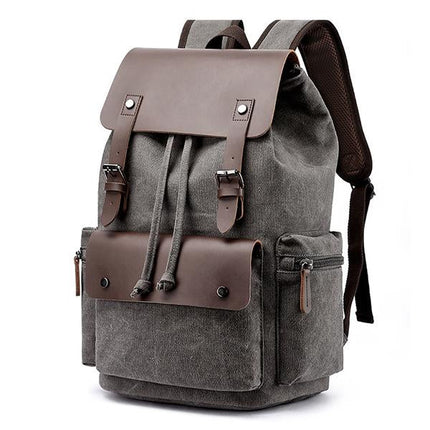 Vintage Canvas Leather Backpack | Large Capacity | Breathable Shoulder Straps | Interior Laptop Compartment | Multi-Pocket Design | Adjustable Buckle | Lightweight Travel Bag | Hiking Camping School Work