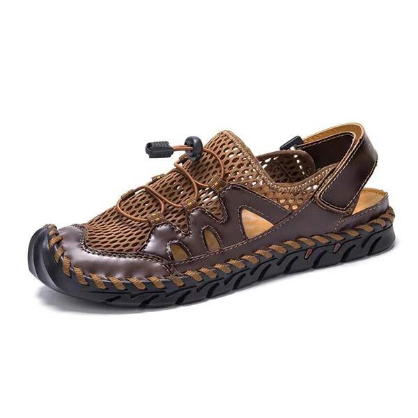 Men's Water Sandals | Flexible Non-Slip Sole | Breathable Leather & Mesh | Adjustable Heel Strap | Bungee Cord Closure | Lightweight Comfort | Ideal for Boat & Beach