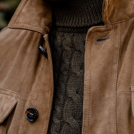 Men's Vintage Suede Jacket | Multi Pocket Design | Brown Lapel Outerwear | Classic Style | Premium Suede Fabric | Full Sleeve Warm Coat | Nostalgic Fashion for Men