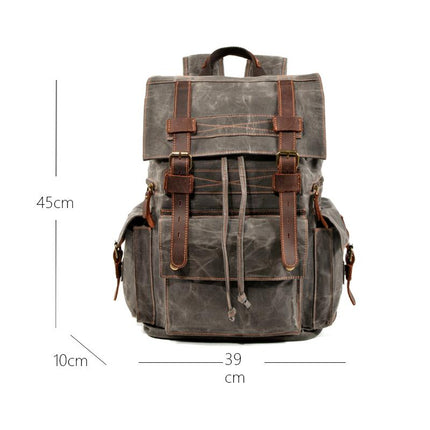 Men's Vintage Backpack | Beeswax Canvas & Leather | Multi-Pocket Design | Outdoor & Urban Use | Water-Resistant | Adjustable Straps | Durable & Stylish