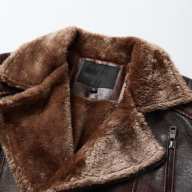Men's Vintage PU Leather Jacket | Fleece Lined | Classic Style | Quilted Sleeves | Warm & Durable | Available in S-3XL | Ideal for Casual & Outdoor Wear