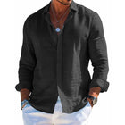 Men's Cotton Linen Lapel Shirt | Casual Long Sleeve | Solid Color | Breathable Lightweight | Relaxed Fit | Effortless Style | Versatile Look | Machine Washable