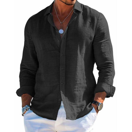 Men's Cotton Linen Lapel Shirt | Casual Long Sleeve | Solid Color | Breathable Lightweight | Relaxed Fit | Effortless Style | Versatile Look | Machine Washable
