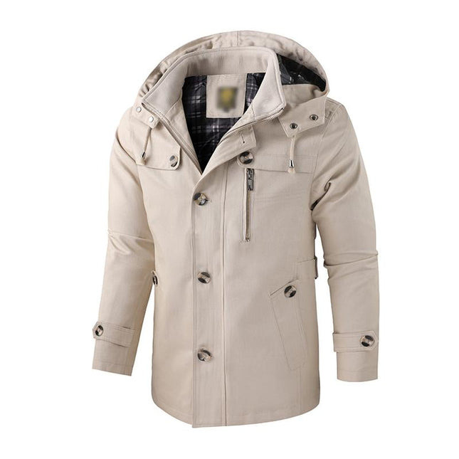 Men's Washed Cotton Hooded Coat | Warm Stand Collar | Mid-Length | Insulated Lining | Weather-Resistant | Rugged Casual Design | Multiple Pockets | Relaxed Fit | Adjustable Hood and Cuffs | Outdoor Ready | Machine Washable