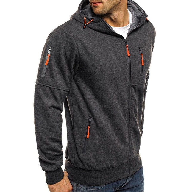 Men's Cotton Blend Zipper Hooded Jacket | Slim Fit Sports Outerwear | Lightweight Athleisure Coat | Adjustable Hood & Pockets | Casual & Functional Style | Machine Washable | Black Navy Grey Olive Colors | Sizes S-XXL