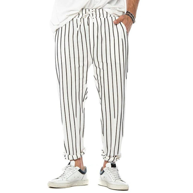Men's Cotton Linen Trousers | Vertical Striped Casual Pants | Relaxed Fit | Trendy Fashion | Comfortable Waist | Versatile Everyday Wear | Breathable Summer Bottoms | Durable Craftsmanship | Multiple Sizes Available