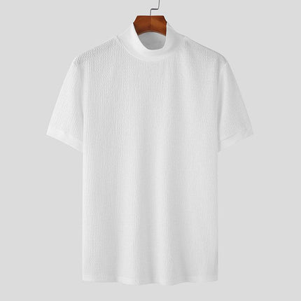 Men's Slim Fit Half Turtleneck Knitted Short Sleeve Tee | Solid Color | Lightweight Layering Top | Comfortable and Stylish | Semi-Formal and Casual Wear | Fall and Winter Fashion