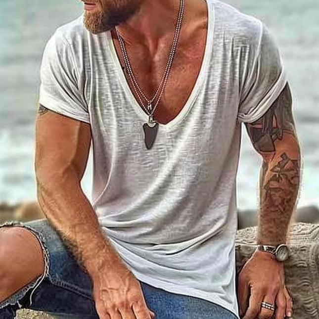 Men's Casual V Neck Cotton T-Shirt | Short Sleeve | Soft Comfortable Fit | Breathable Fabric | Classic Colors | Everyday Wardrobe Essential | Durable Quality | Easy Care | Affordable Menswear
