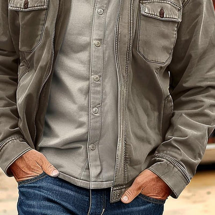 Men's Distressed Vintage Canvas Jacket | Durable Zip-Up Outerwear | Rugged Style | Casual Wear | Spring & Autumn Layering | Comfortable Fit | Handcrafted Quality | Multiple Sizes