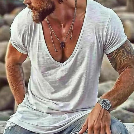 Men's Casual V Neck T-Shirt | Cotton Blend | Short Sleeve | Breathable Fabric | Versatile Solid Colors | Comfortable Fit | Easy Care | Durable Construction | Lightweight Summer Tee | Everyday Essential