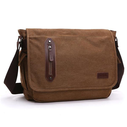 Durable Canvas Crossbody Bag | Adjustable Shoulder Strap | Interior Laptop Compartment | Multi-Pocket Design | Vintage Casual Style | Ideal for Business, Work, School | 38.5x36x36.5 cm