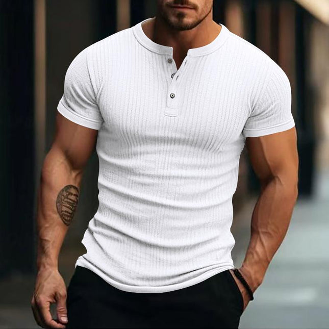Men's Stretch Knit Henley T-Shirt | Short Sleeve Casual Top | Classic Button Placket | Comfortable Regular Fit | Breathable Fabric | Versatile Style for Everyday Wear