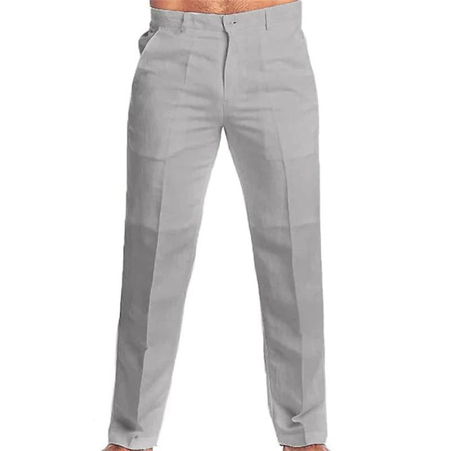 Men's Solid Color Linen Blend Loose Fit Pants | Breathable & Durable | Casual Style | Versatile & Easy Care | Available in Light Gray, Black, Beige, White, Dark Gray | Sizes S-4XL | Everyday Wear | Zipper Closure