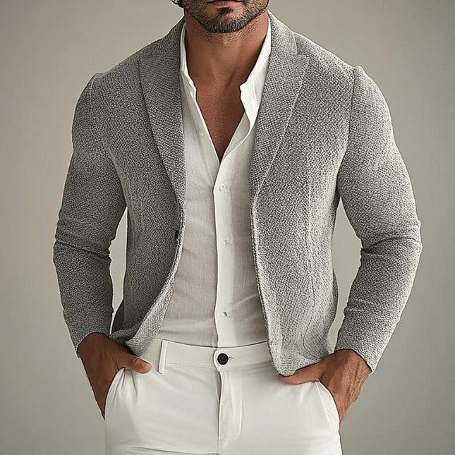Men's Slim Lapel Jacket | Casual Retro Style | Solid Color | Blended Fabric | Long Sleeve | Regular Fit | For Spring, Autumn, Winter | Versatile & Stylish | Multiple Sizes Available | Gentleman's Fashion