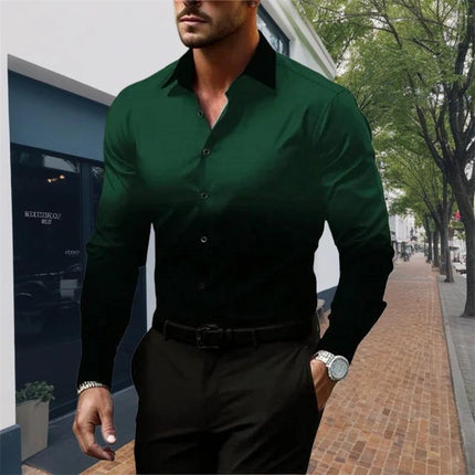 Men's Gradient Long Sleeve Shirt | Button Closure | Loose Fit | Casual & Semi-Formal Wear | Comfortable & Durable
