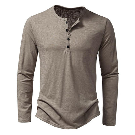 Men's Long Sleeve Henley T-Shirt | Casual Solid Color | Comfort Fit | Stylish Button Placket | Soft Cotton Blend | Regular Fit | Warm Layering Top | Versatile Fall Winter Wear