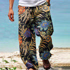 Men's Vintage Style Loose Fit Printed Pants | Cotton Blend | Casual Drawstring Trousers | Spring Summer Beach Wear | Comfortable Breathable Fabric | Ideal for Vacations & Leisure Activities