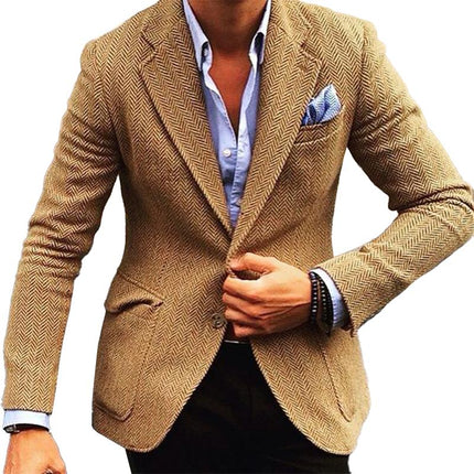 Men's Herringbone Wool Blend Blazer | Single Breasted | Vintage Style | Tailored Fit | Lapel Collar | Formal & Casual Versatility | Warm & Comfortable Outerwear | Easy Care | Various Sizes Available