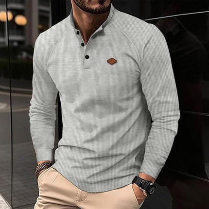 Men's Waffle Henley T-Shirt | Raglan Long Sleeves | Casual Cotton Blend | Versatile Fit | Textured Design | Easy Care | All-Season Comfort