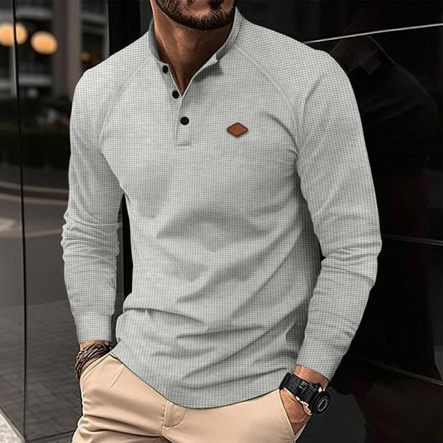 Men's Waffle Henley T-Shirt | Raglan Long Sleeves | Casual Cotton Blend | Versatile Fit | Textured Design | Easy Care | All-Season Comfort