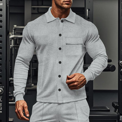 Men's Twill Fabric Lapel Collar Long Sleeve Shirt Jacket | Single Breasted Casual Outerwear | Relaxed Fit with Buttoned Cuffs and Functional Pockets | Versatile Layering Piece for Transitional Seasons