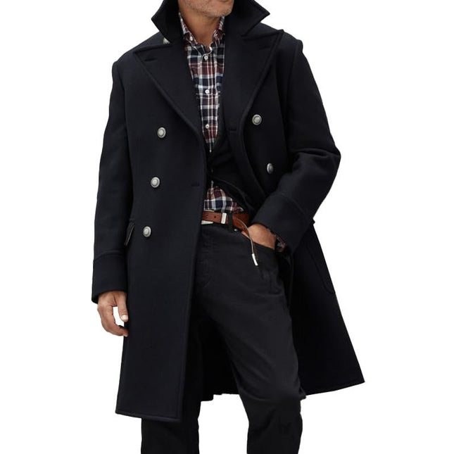 Men's Wool Blend Mid-Length Coat | Vintage Lapel | Double-Breasted | Classic Winter Outerwear | Timeless Sophistication | Elegant Formal Coat for Business & Events