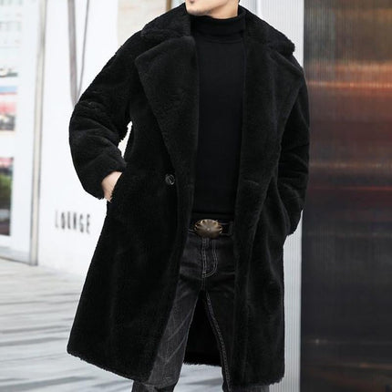 Men's Teddy Plush Lapel Long Coat | Warm Solid Color Outerwear | Luxurious Softness | Winter Insulation | Timeless Design | Statement-Making Elegance | Versatile Comfortable Style for Cold Weather