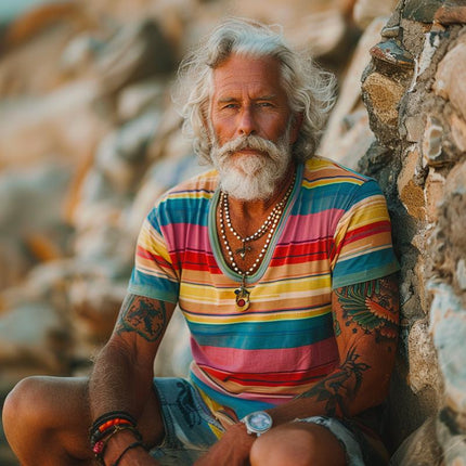 Men's T-Shirt | Vintage Rainbow Stripe Print | Crew Neck | Short Sleeve | 100% Cotton | Soft & Breathable | Casual Fit | Everyday Essential | Machine Washable