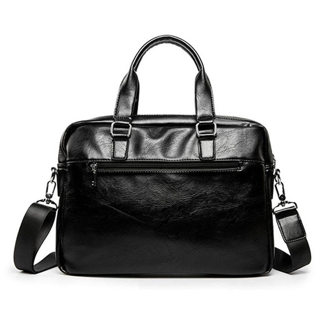 PU Leather Laptop Briefcase | Vintage Style | Waterproof | Wear-Resistant | Solid Color | Polyester Lining | Multi-pocket | Business & Daily Use | Men's Bag