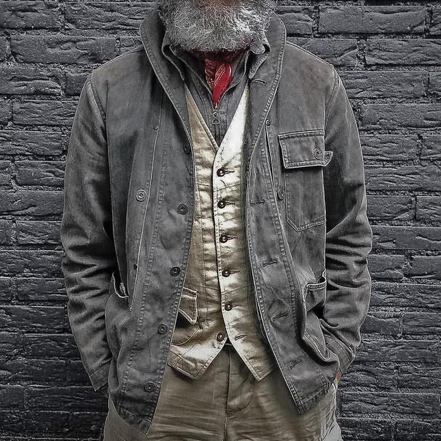 Men's Vintage Denim Jacket | High-Quality Multi-Pocket Design | Classic Solid Color | Durable Fabric | Stylish Button Closures | Timeless Rugged Outerwear | Comfortable Everyday Style