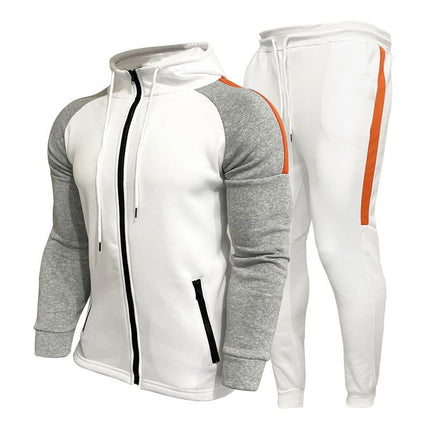Men's Contrast Color Hoodie Set | Hooded Sweatshirt & Casual Pants | Color-Blocking Activewear | Soft Cotton-Polyester Blend | Slim Fit Tapered Pants | Adjustable Drawstring Hood | Long Sleeve Top | Men's Loungewear & Gym Wear