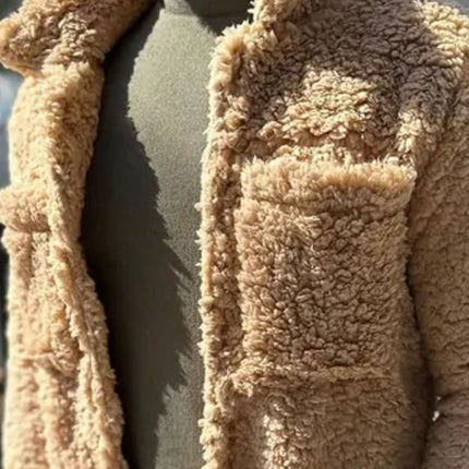 Sherpa Thermal Coat | Double Pocket Lapel Design | Single-Breasted Warm Jacket | Versatile Outerwear for Winter | Insulated Plush Fabric | Stylish Cold Weather Comfort