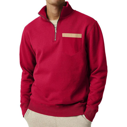 Men's Relaxed Fit Sweatshirt | Half Zip Collar | Long Sleeve | Chest Pocket | Solid Color | Cotton-Blend Fabric | Casual Fall Winter Wear